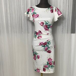 Floral White and Pink Midi Feminine Dress
Size XS